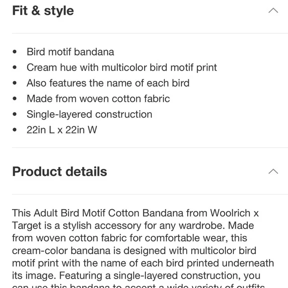 Woolrich x Target Cream Bird Motif Bandana - Picture 4 of 8